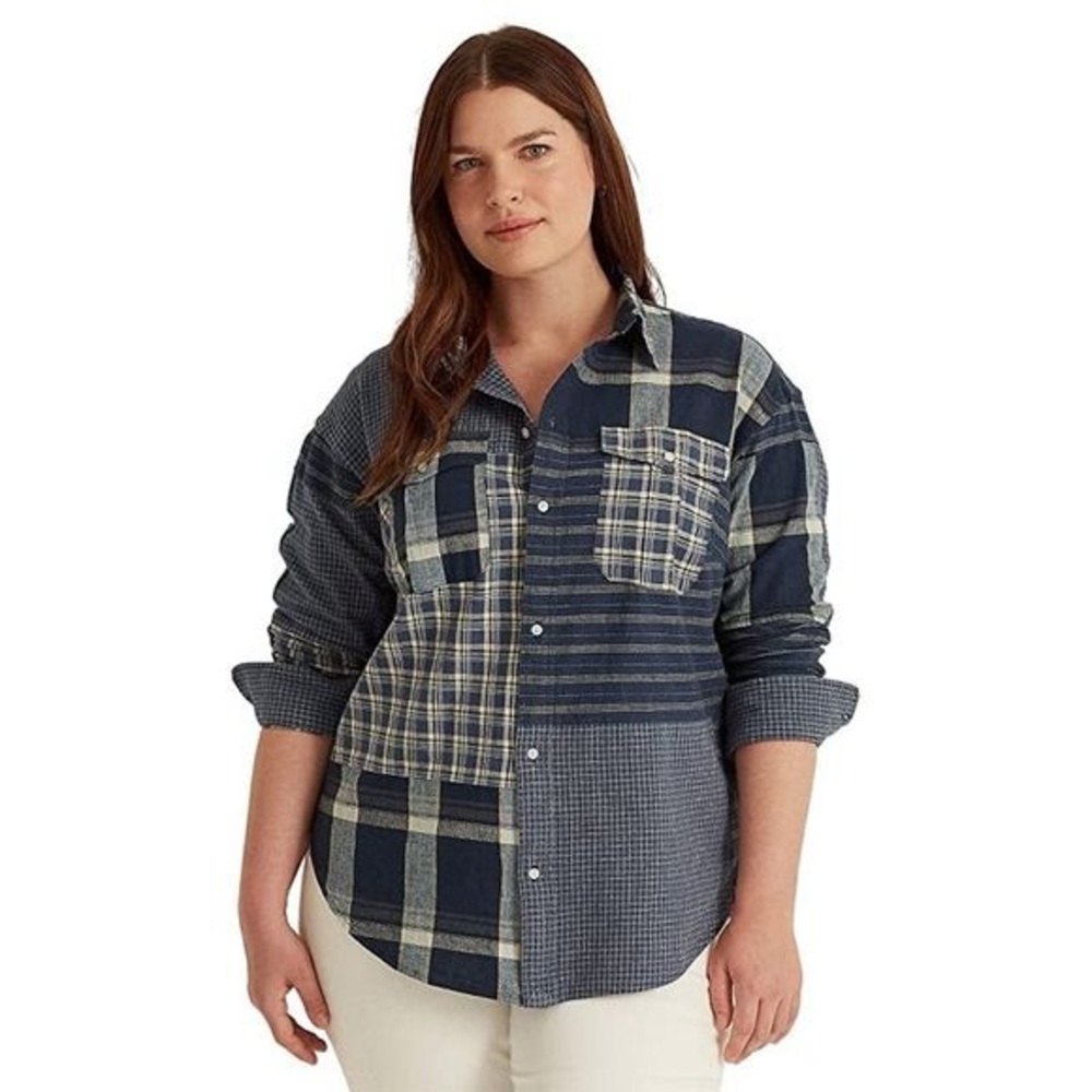 Ralph Lauren Patchwork Cotton-Blend Button-Down Shirt NWOT SIze SP